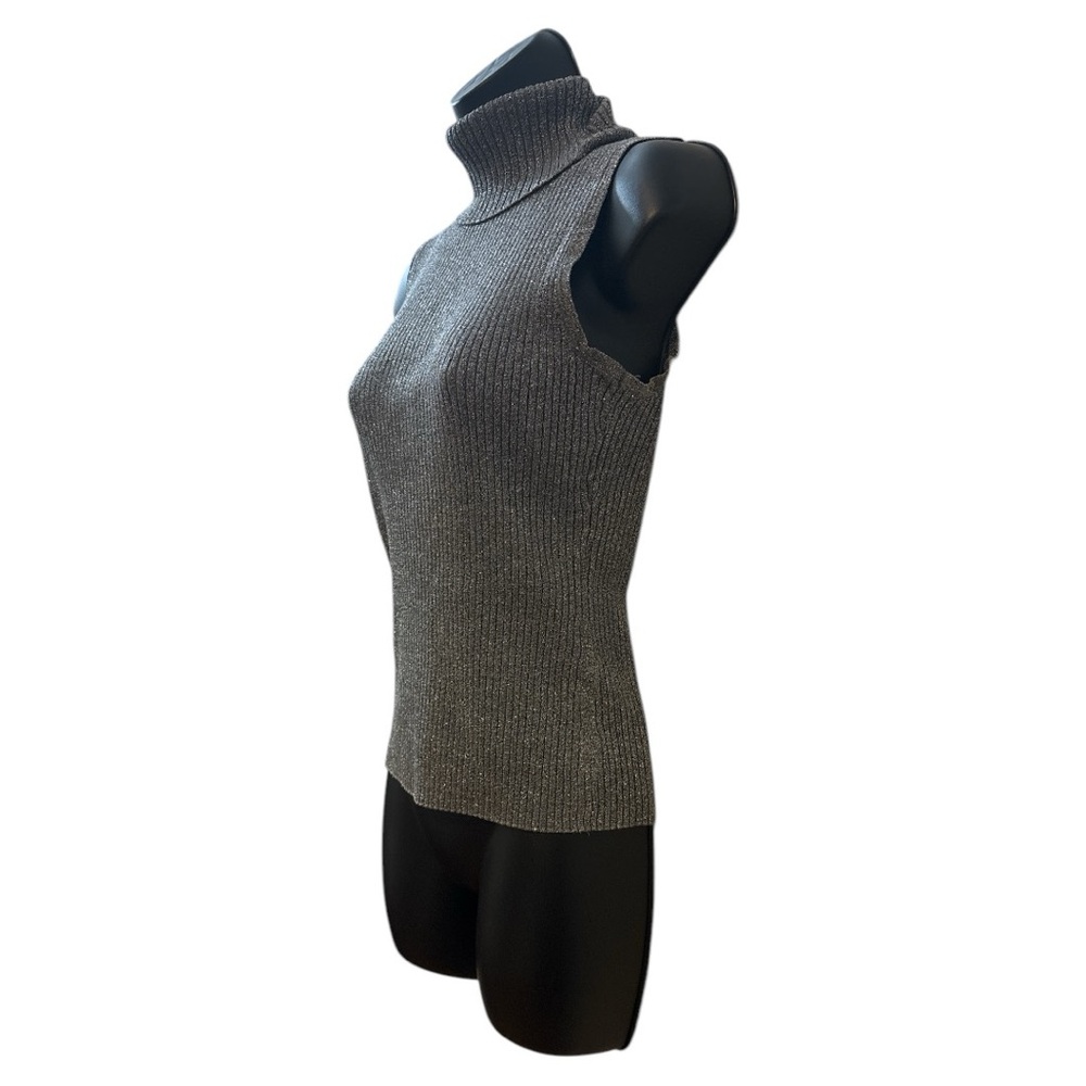 Cable & Gauge women's ribbed turtleneck tank sleeveless metallic gray NWOT Small - Picture 3 of 5